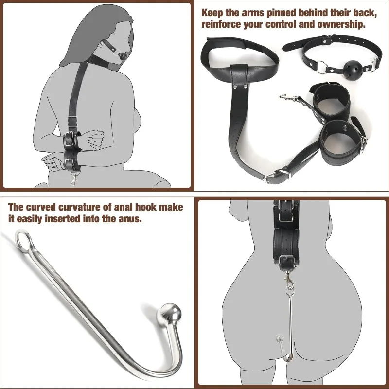 2 in 1 Leather Sex Bondage Set BDSM Anal Hook with Ball Gag Anal Trainer Role Play Butt Plug Fetish Slave Sex Toys for Woman Man 2 in 1 Leather Sex Bondage Set BDSM Anal Hook with Ball Gag Anal Trainer Role Play Butt Plug Fetish Slave Sex Toys for Woman Man