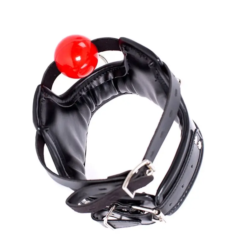 Leather Ball Open Mouth Gag with Full Head Harness Belt Roleplay Face Muzzle Gag Adult Sex Toys For Couple Leather Ball Open Mouth Gag with Full Head Harness Belt Roleplay Face Muzzle Gag Adult Sex Toys For Couple