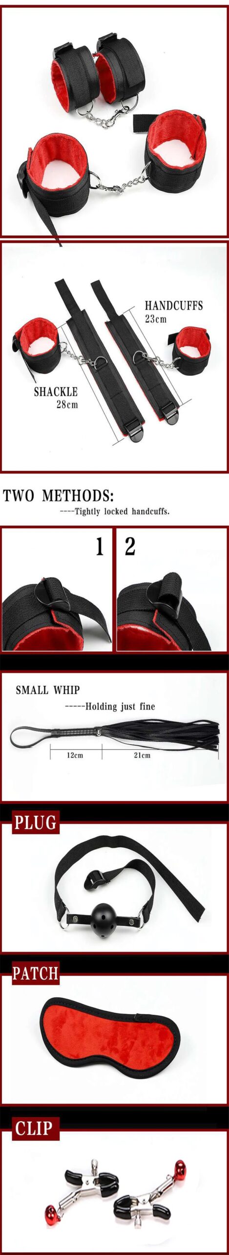 BDSM Bondage Set Sexy Plush Handcuffs Leather Whip Mouth Ball Gag Nipple Clamps Kits Sex Toys For Couples Two Exotic Accessories