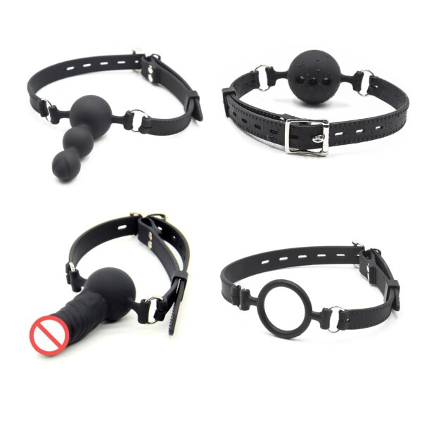 Silicone Mouth Gag Oral Sex Bondage Mouth Ball Plug Dildo Gag Adult Restraint BDSM Sex Toys