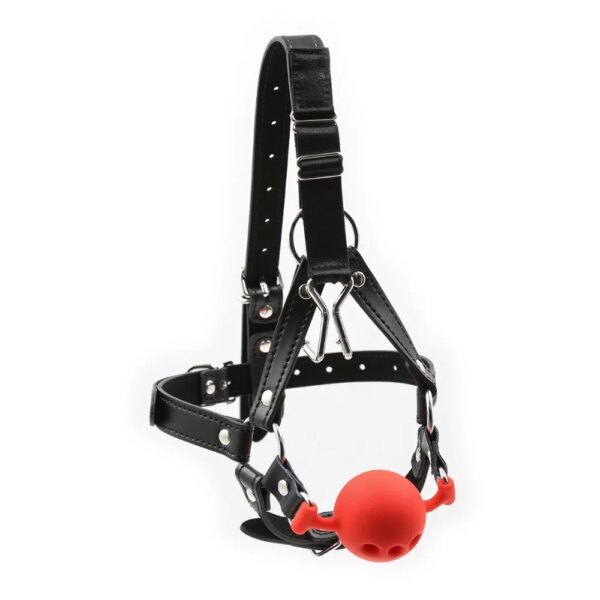 Head Harness with Nose Hook Ball Gag,Fetish SM Restraint Silicone Open Mouth Gag Adult Games Products Sex Toys Sex Shop