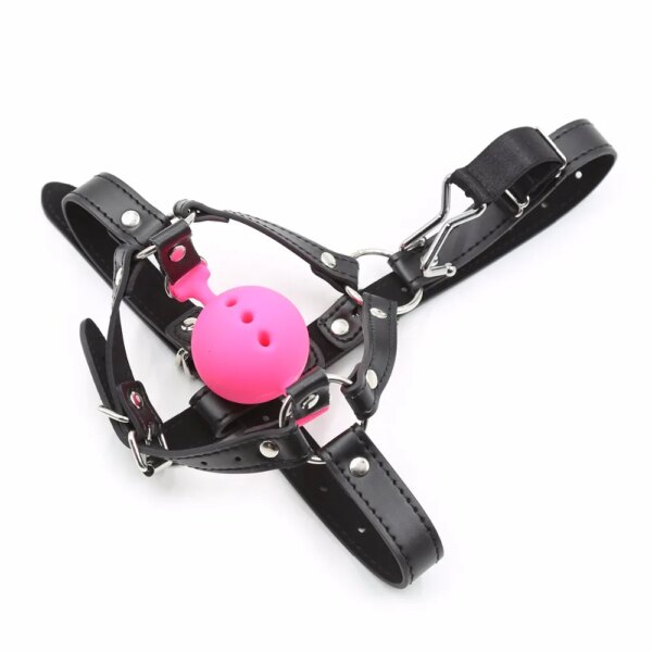 Head Harness with Nose Hook Ball Gag,Fetish SM Restraint Silicone Open Mouth Gag Adult Games Products Sex Toys Sex Shop