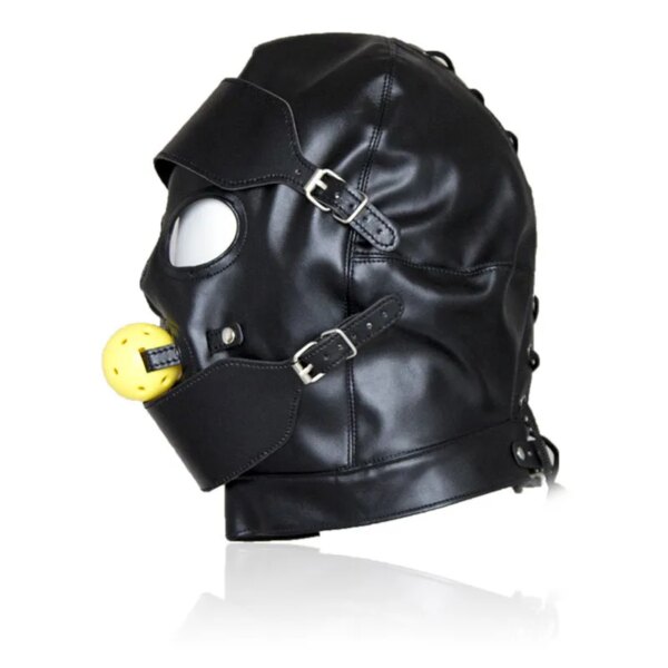 Erotic Mask Cosplay Fetish Bondage Headgear With Mouth Ball Gag BDSM Hot Erotic Leather Hood For Men Adult Games Sex SM Mask