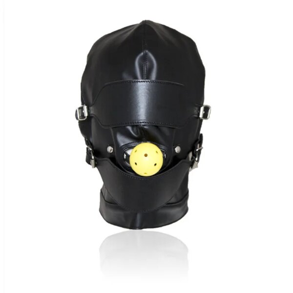 Erotic Mask Cosplay Fetish Bondage Headgear With Mouth Ball Gag BDSM Hot Erotic Leather Hood For Men Adult Games Sex SM Mask
