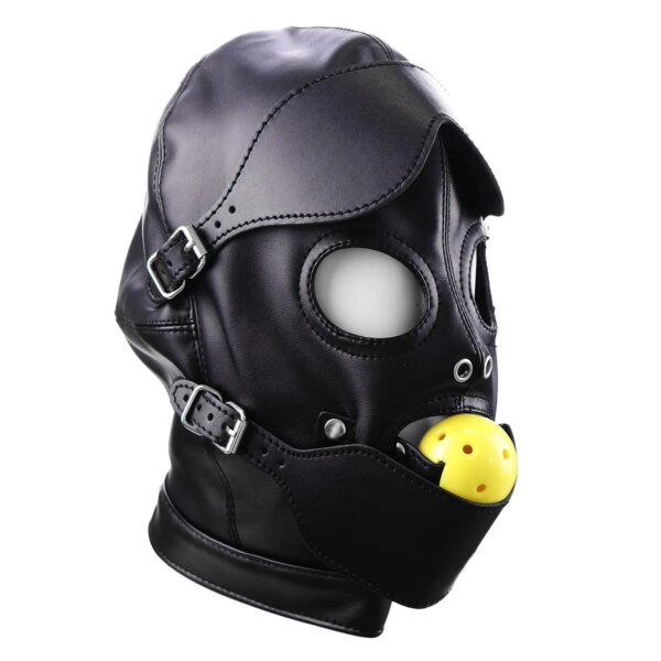 Erotic Mask Cosplay Fetish Bondage Headgear With Mouth Ball Gag BDSM Hot Erotic Leather Hood For Men Adult Games Sex SM Mask