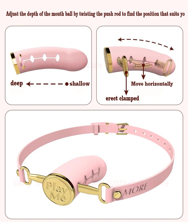 Adjusting Bondage Deep Throat Mouth Plug Leather Mouth Balls Bdsm Mouth Gag Sex Toys Flirt Sex Tools Simulation Dildo For Female