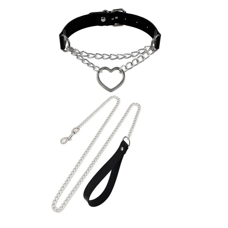 Sexy Necklace Collar Leather Bdsm Cosplay Slave Heart Collars And Leash Set For Women Bondage Gothic Choker Bell Accessories Sexy Necklace Collar Leather Bdsm Cosplay Slave Heart Collars And Leash Set For Women Bondage Gothic Choker Bell Accessories