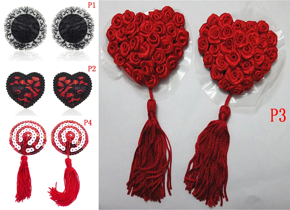 sexy sequin nipple covers with tassels heart Round Lace shape nipple stickers pasties wholesale chest stickers sex product