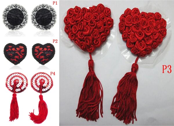 sexy sequin nipple covers with tassels heart Round Lace shape nipple stickers pasties wholesale chest stickers sex product