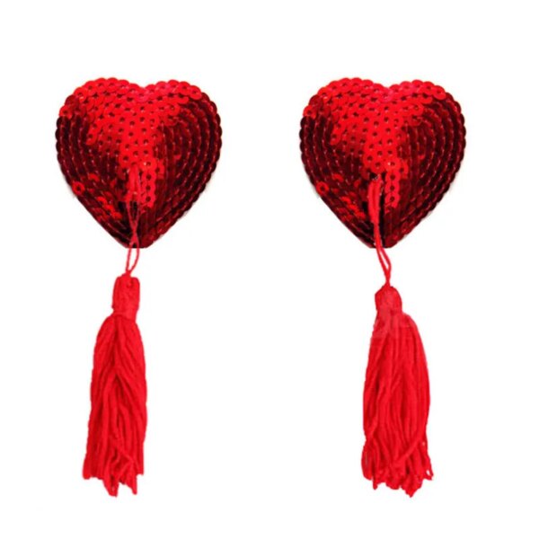 1 Pair Sex Product Sexy Sequin Nipple Covers With Tassels Heart Shape Nipple Stickers Pasties Wholesale Chest Stickers