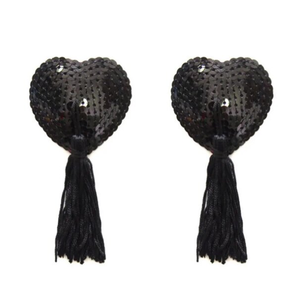 1 Pair Sex Product Sexy Sequin Nipple Covers With Tassels Heart Shape Nipple Stickers Pasties Wholesale Chest Stickers