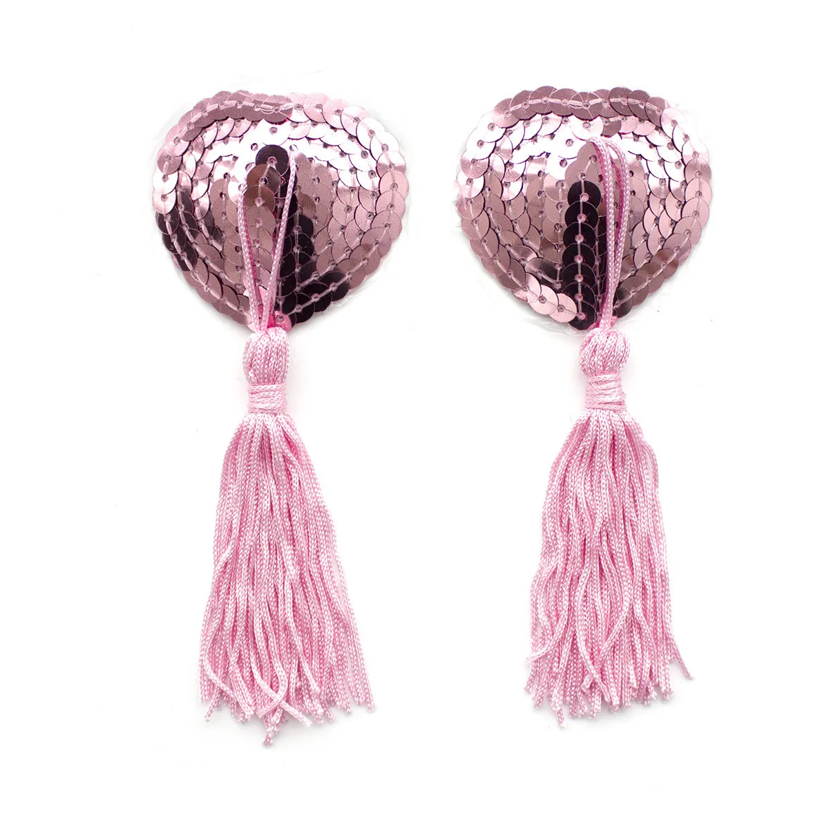 Sexy Sequin Heart Shape Nipple Covers with Tassels Nipple Stickers Pasties Chest Stickers Sex Accessories 1 Pair Wholesale