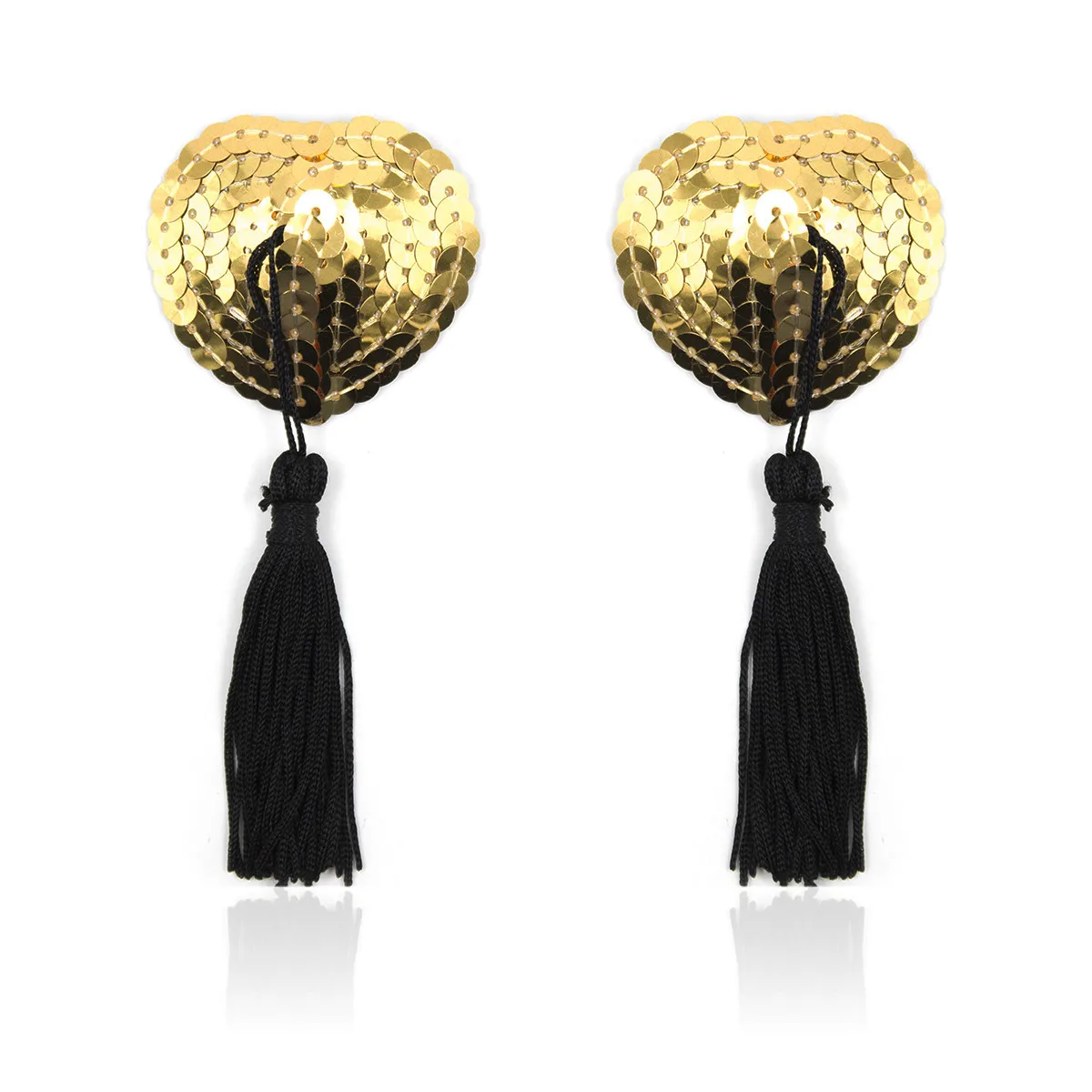 Sexy Sequin Heart Shape Nipple Covers with Tassels Nipple Stickers Pasties Chest Stickers Sex Accessories 1 Pair Wholesale