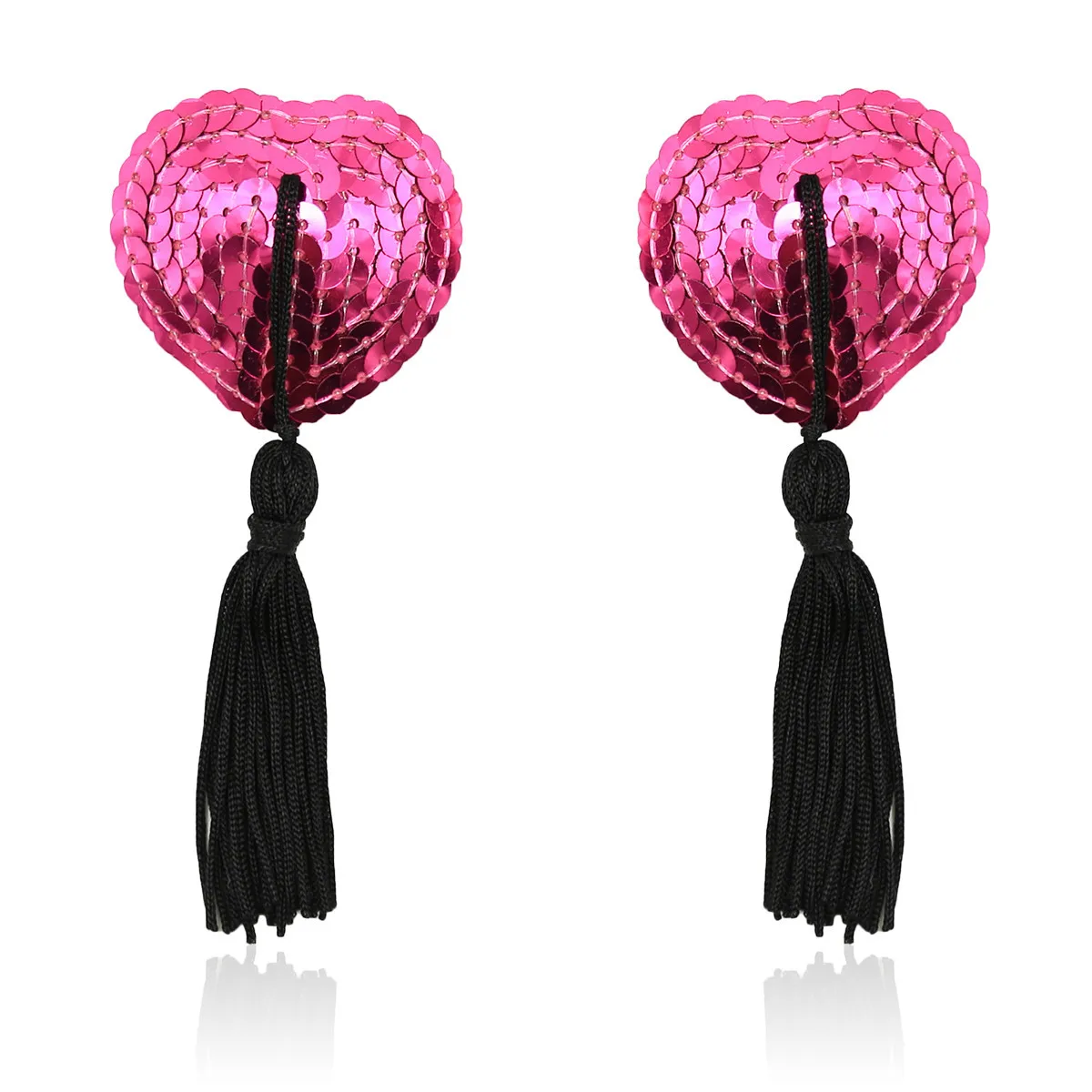 Sexy Sequin Heart Shape Nipple Covers with Tassels Nipple Stickers Pasties Chest Stickers Sex Accessories 1 Pair Wholesale
