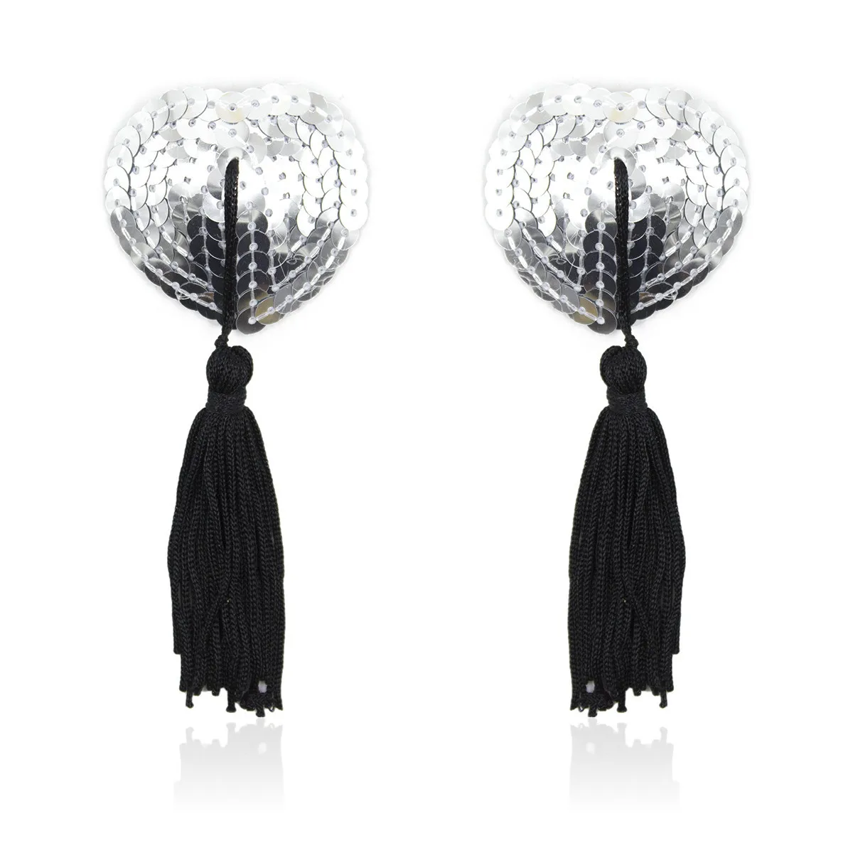 Sexy Sequin Heart Shape Nipple Covers with Tassels Nipple Stickers Pasties Chest Stickers Sex Accessories 1 Pair Wholesale