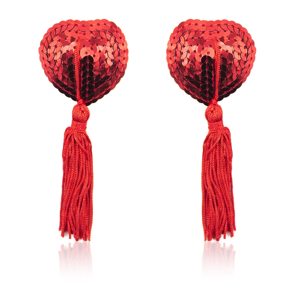 Sexy Sequin Heart Shape Nipple Covers with Tassels Nipple Stickers Pasties Chest Stickers Sex Accessories 1 Pair Wholesale