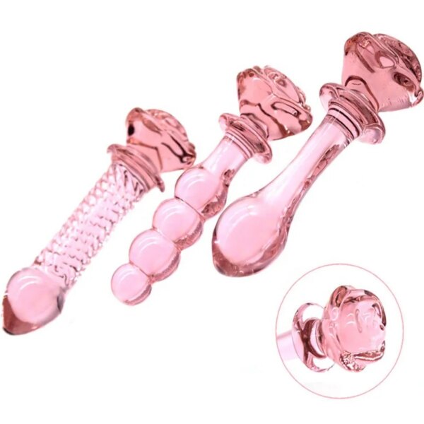 Ladies Rose Glass Wand Dildo Crystal Penis for Female Vagina Anal Butt Massage Realistic Dildo Erotic Goods