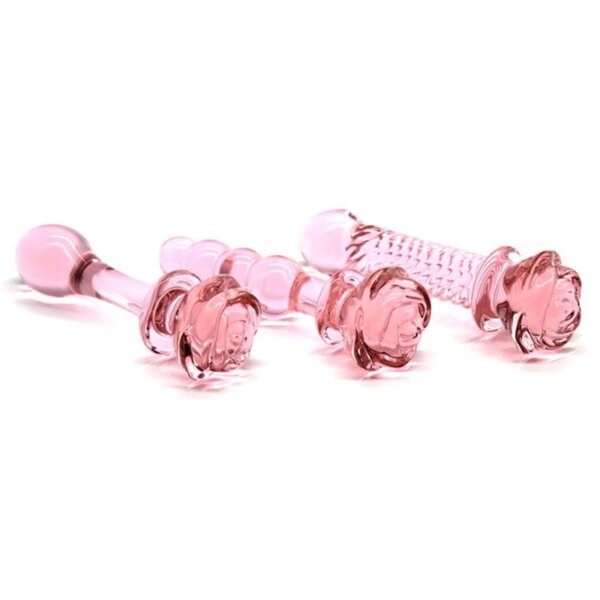 Ladies Rose Glass Wand Dildo Crystal Penis for Female Vagina Anal Butt Massage Realistic Dildo Erotic Goods
