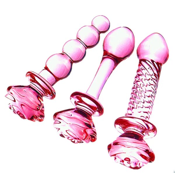 Ladies Rose Glass Wand Dildo Crystal Penis for Female Vagina Anal Butt Massage Realistic Dildo Erotic Goods