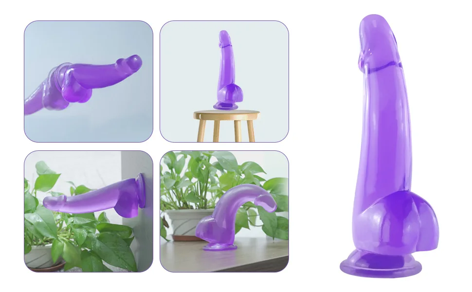 Purple Realistic Dildo Pink Crystal Penis Artificial Soft Smooth Dildo Anal Strap-on Stick with Balls Sex Toy for Women Adult18+ Purple Realistic Dildo Pink Crystal Penis Artificial Soft Smooth Dildo Anal Strap-on Stick with Balls Sex Toy for Women Adult18+