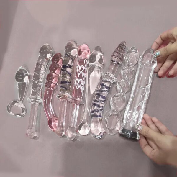 Glass Dildo Crystal Realistic Dilator Long Viginal Anus Plug G-Spot Massager SM Adult Sex Toy for Women Men Masturbator