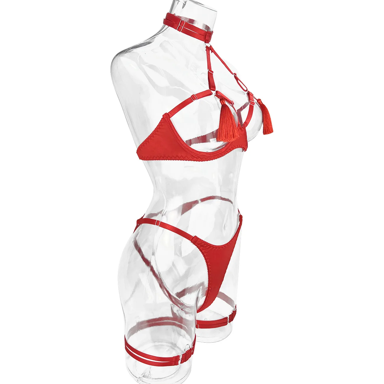 Yimunancy Tassel Lingerie Set Women Halter Cut Out Sexy Erotic Set Red/Black Back Open Brief Kit Yimunancy Tassel Lingerie Set Women Halter Cut Out Sexy Erotic Set Red/Black Back Open Brief Kit