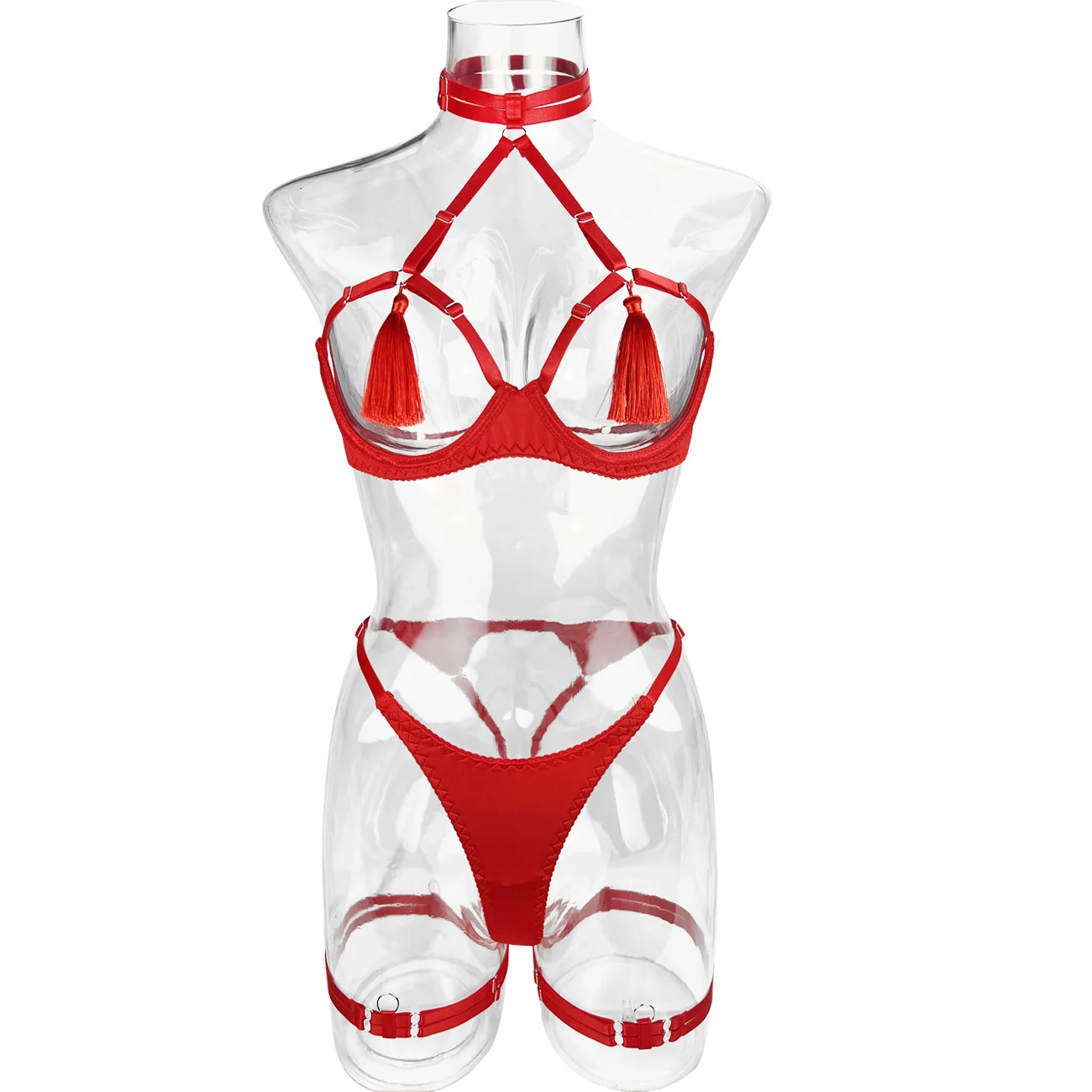 Yimunancy Tassel Lingerie Set Women Halter Cut Out Sexy Erotic Set Red/Black Back Open Brief Kit Yimunancy Tassel Lingerie Set Women Halter Cut Out Sexy Erotic Set Red/Black Back Open Brief Kit