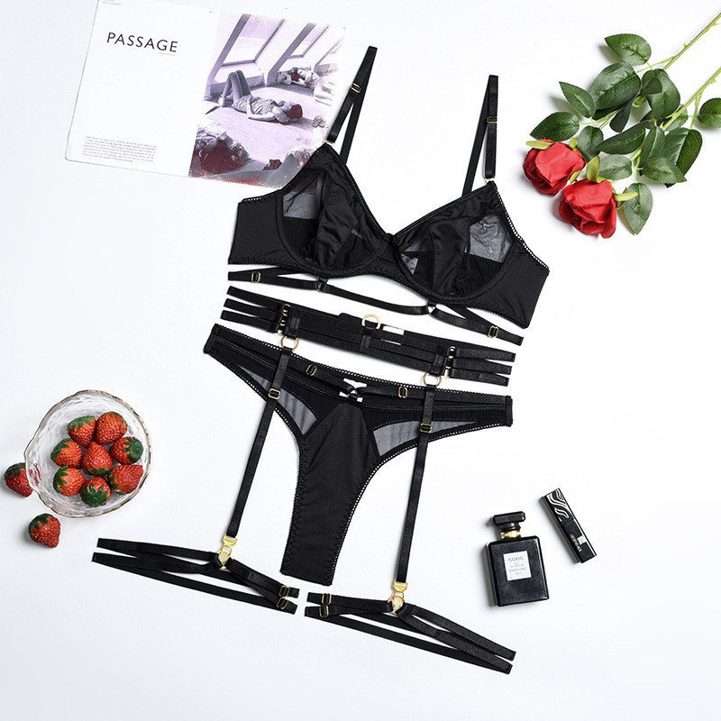 Yimunancy 3-Piece Black Bra Set Women Patchwork See Through Mesh Lingerie Set Ladies Sexy Panty Underwear Set Yimunancy 3-Piece Black Bra Set Women Patchwork See Through Mesh Lingerie Set Ladies Sexy Panty Underwear Set
