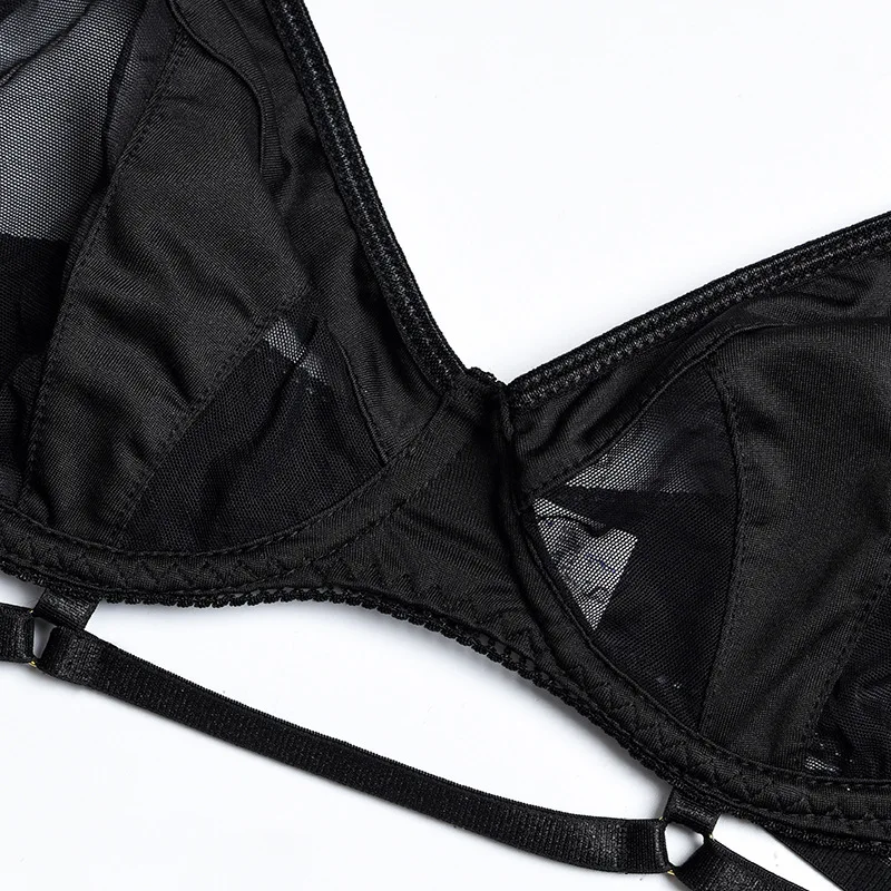 Yimunancy 3-Piece Black Bra Set Women Patchwork See Through Mesh Lingerie Set Ladies Sexy Panty Underwear Set Yimunancy 3-Piece Black Bra Set Women Patchwork See Through Mesh Lingerie Set Ladies Sexy Panty Underwear Set