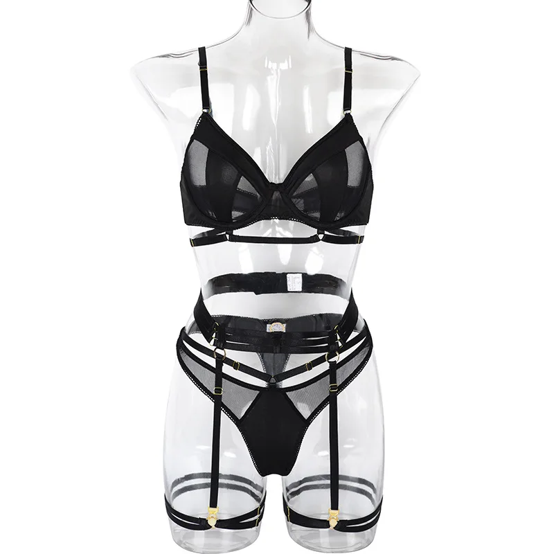 Yimunancy 3-Piece Black Bra Set Women Patchwork See Through Mesh Lingerie Set Ladies Sexy Panty Underwear Set Yimunancy 3-Piece Black Bra Set Women Patchwork See Through Mesh Lingerie Set Ladies Sexy Panty Underwear Set