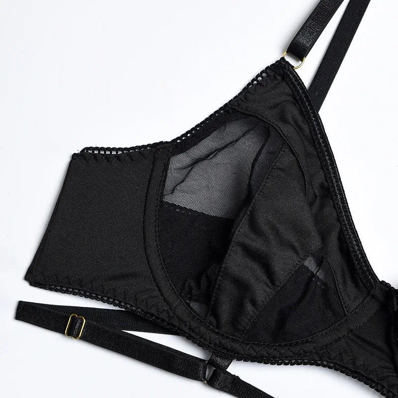 Yimunancy 3-Piece Black Bra Set Women Patchwork See Through Mesh Lingerie Set Ladies Sexy Panty Underwear Set Yimunancy 3-Piece Black Bra Set Women Patchwork See Through Mesh Lingerie Set Ladies Sexy Panty Underwear Set
