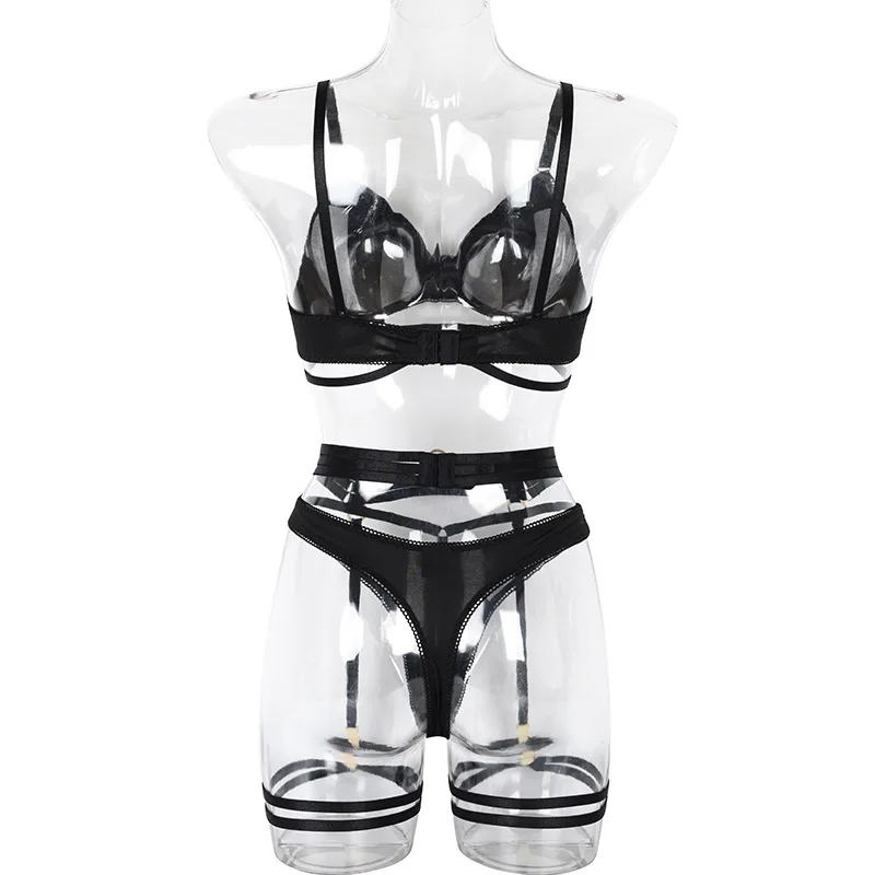 Yimunancy 3-Piece Black Bra Set Women Patchwork See Through Mesh Lingerie Set Ladies Sexy Panty Underwear Set Yimunancy 3-Piece Black Bra Set Women Patchwork See Through Mesh Lingerie Set Ladies Sexy Panty Underwear Set