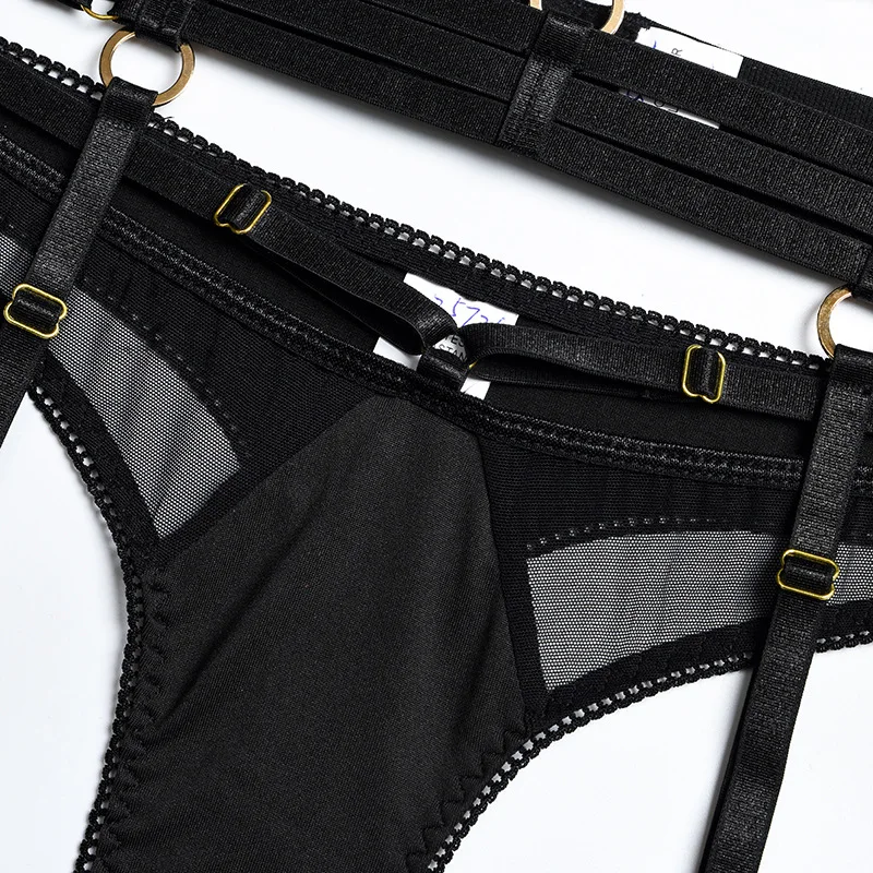 Yimunancy 3-Piece Black Bra Set Women Patchwork See Through Mesh Lingerie Set Ladies Sexy Panty Underwear Set Yimunancy 3-Piece Black Bra Set Women Patchwork See Through Mesh Lingerie Set Ladies Sexy Panty Underwear Set