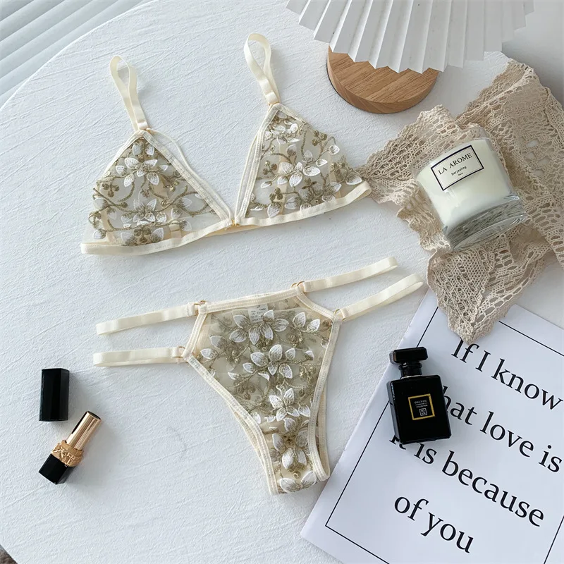 Women Lace Bra Sets Seamless Underwear Backless Vest Sexy Bralette Lingerie Ultrathin Bra & Brief Sets Female Dropshipping