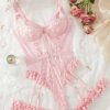 Red Floral Lace Garter Lingerie Set With Choker Women Intimates 2022 Underwire Bra And Thongs Ladies Underwear Set