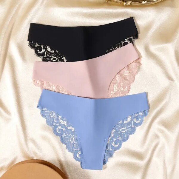 WarmSteps 3Pcs/Kit Women Underwear 3 Pieces Free Shipping Women's Lace Panties Sex Briefs Female Soft Ice Silk Lingerie Low Rise