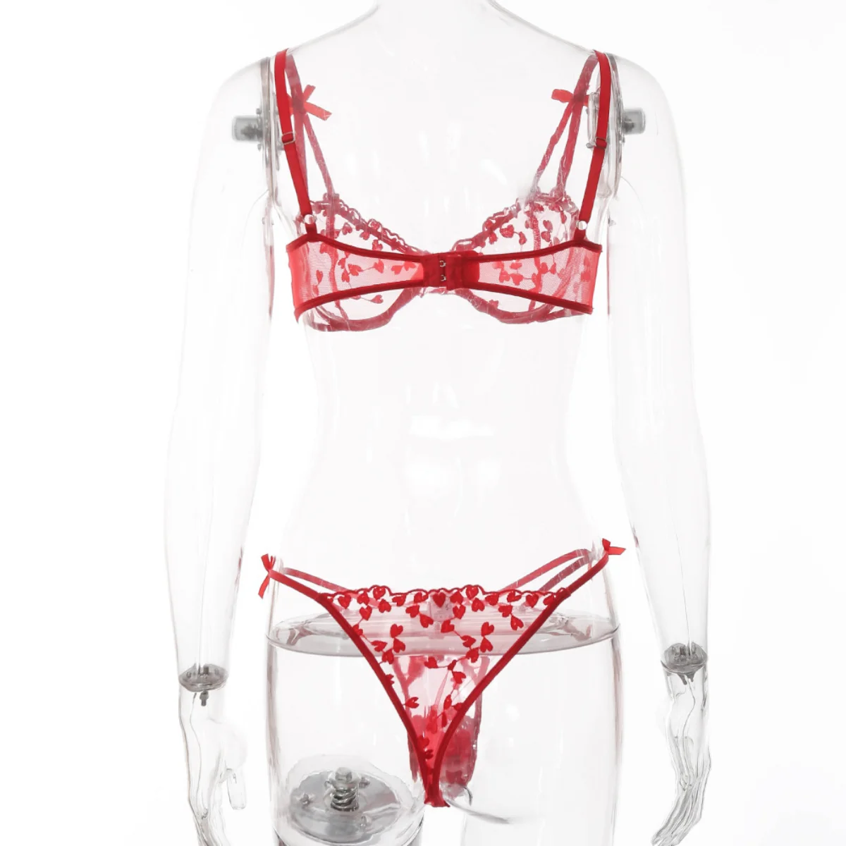 Yimunancy 2-Piece heart embrodiery lace intimates women transparent bow bra + panty lingerie set sexy underwear set Yimunancy 2-Piece heart embrodiery lace intimates women transparent bow bra + panty lingerie set sexy underwear set