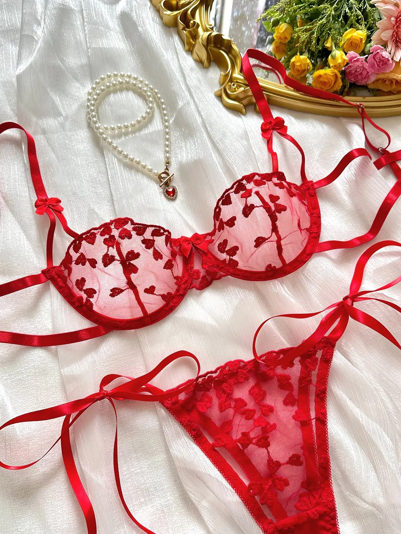 Ellolace Sexy Lingerie For Fine Women Heart-Shaped Embroidery Fairy Exotic Sets Sensual Fantasy Lace Bilizna Onlyfans Outfits
