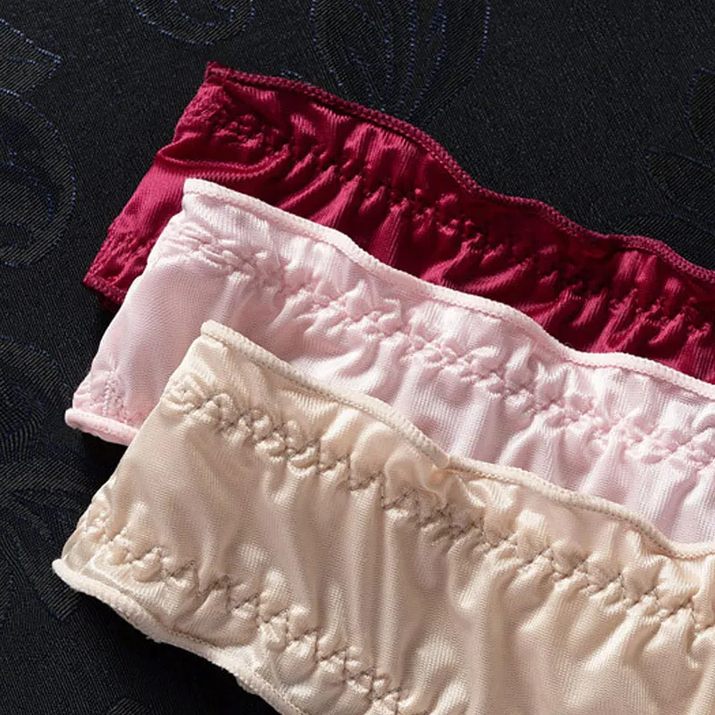 Luxury French Ruffle Satin Women'S Thong Sexy Underwear Ice Silk Cotton Crotch Panties Breathable Seamless Briefs Tanga Lingerie