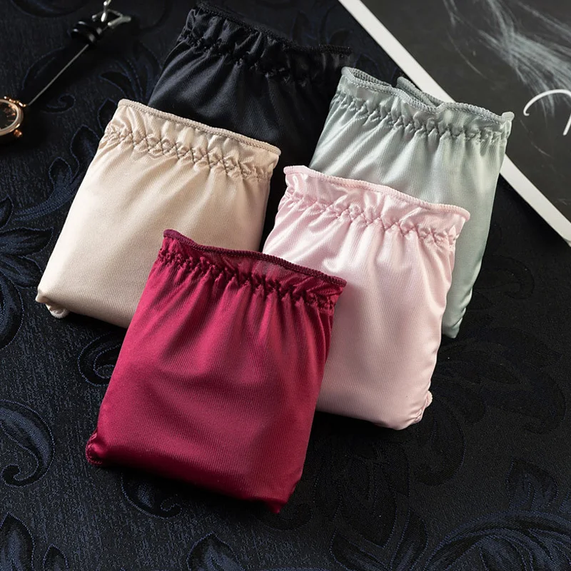 Luxury French Ruffle Satin Women'S Thong Sexy Underwear Ice Silk Cotton Crotch Panties Breathable Seamless Briefs Tanga Lingerie