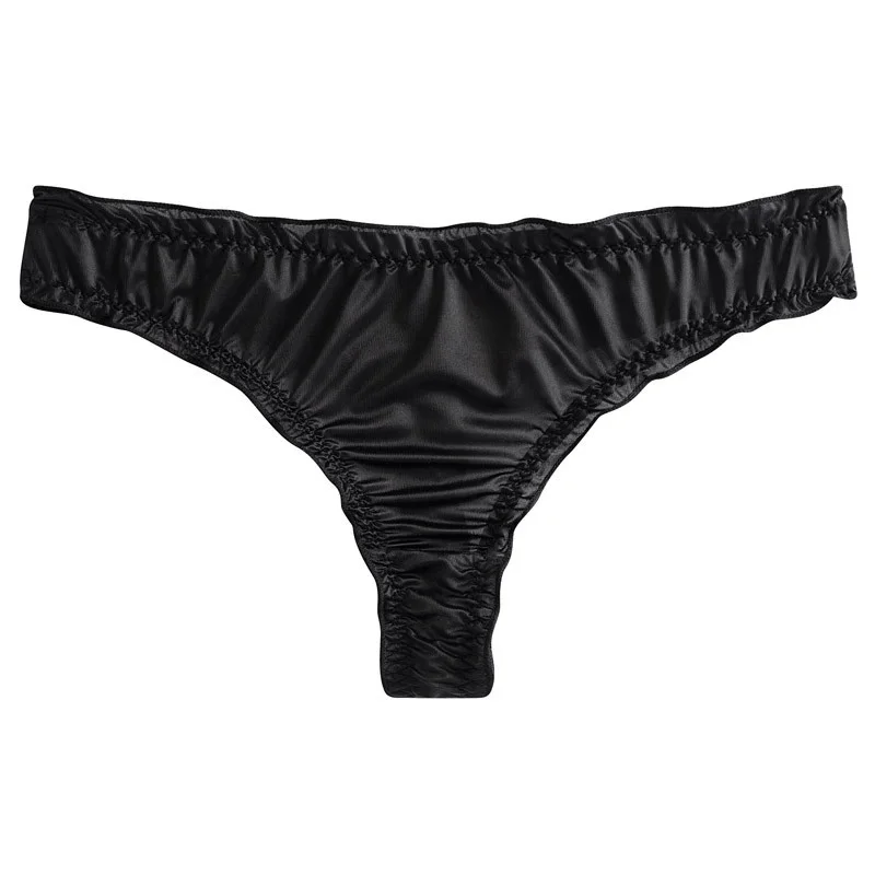 Luxury French Ruffle Satin Women'S Thong Sexy Underwear Ice Silk Cotton Crotch Panties Breathable Seamless Briefs Tanga Lingerie