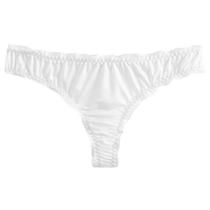 Luxury French Ruffle Satin Women'S Thong Sexy Underwear Ice Silk Cotton Crotch Panties Breathable Seamless Briefs Tanga Lingerie