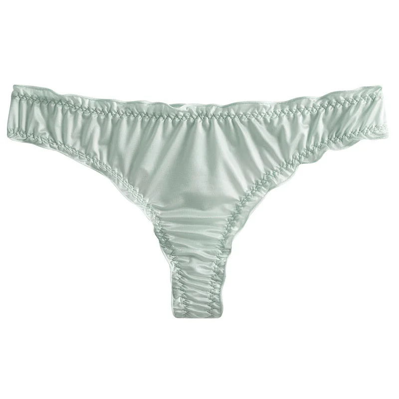 Luxury French Ruffle Satin Women'S Thong Sexy Underwear Ice Silk Cotton Crotch Panties Breathable Seamless Briefs Tanga Lingerie
