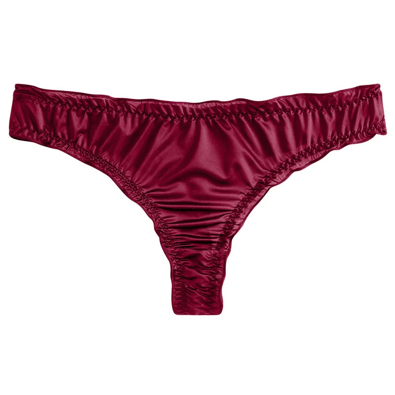 Luxury French Ruffle Satin Women'S Thong Sexy Underwear Ice Silk Cotton Crotch Panties Breathable Seamless Briefs Tanga Lingerie