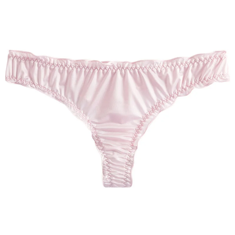 Luxury French Ruffle Satin Women'S Thong Sexy Underwear Ice Silk Cotton Crotch Panties Breathable Seamless Briefs Tanga Lingerie
