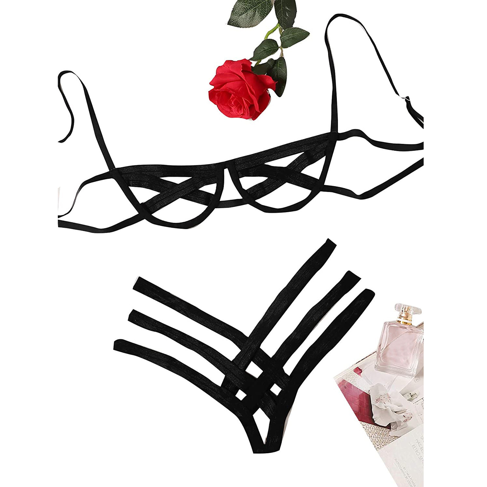 Bondage Harness Lingerie Set Womens Elastic Hollow Out Bra Sets Black Cupless Cage Bra Thong Sexy Intimates Exotic Underwear Bondage Harness Lingerie Set Womens Elastic Hollow Out Bra Sets Black Cupless Cage Bra Thong Sexy Intimates Exotic Underwear