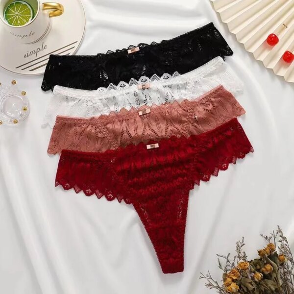 Women's Sexy String Panties Lace Thongs Lingerie Intimates Woman T-back Soft T-panties Designed Tangas Mujer