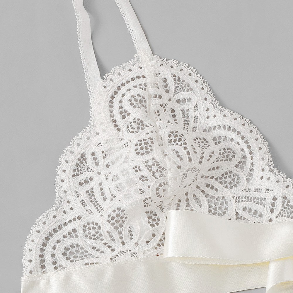 Women Bra Sexy Underpant Sets Scalloped Trim Tie Side Lace Bra Set Solid Color Lingerie Set Bow Embroidery Bra And Brief Sets