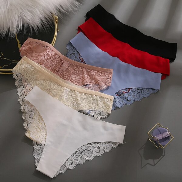 Sexy Lace Women's Panties Transparent Seamless Female Underwear Low-Waist Elasticity Briefs for Ladies Ice Silk Soft Lingerie
