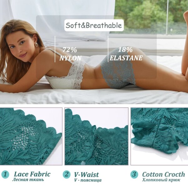 4PC Sexy Underwear Perspective Lace Women Panties Floral Solid Hollow Out Briefs Female Underpants Breathablle Women Lingerie
